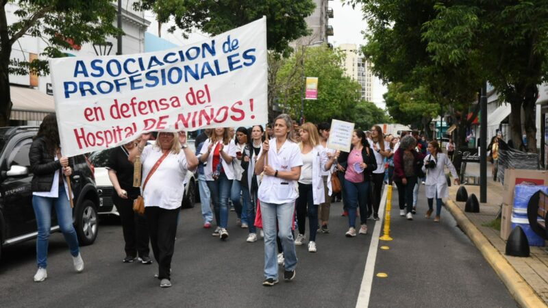 Hospital de Niños de La Plata: la comunidad médica se movilizó en reclamo de mejores condiciones laborales.