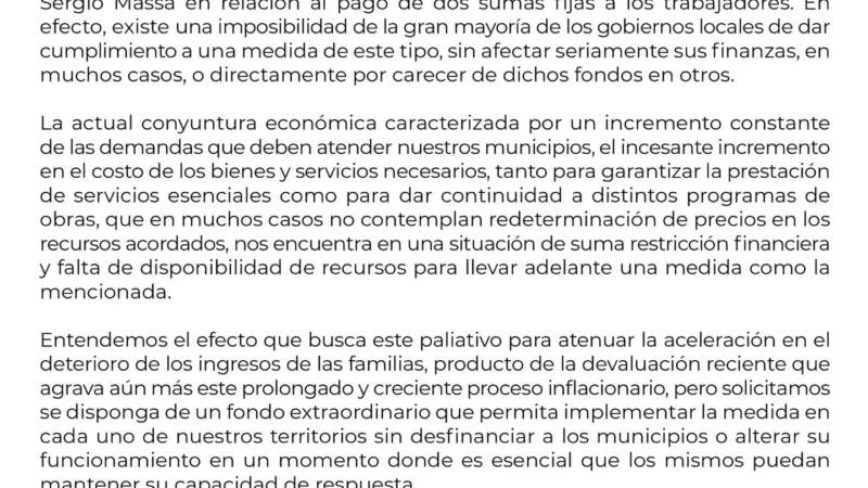 Pulseada por la suma fija en la Provincia: los intendentes piden un fondo extraordinario para poder pagar