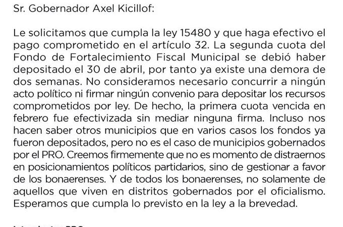 Intendentes del PRO denuncian que Kicillof no les transfirió fondos por por faltar a un acto