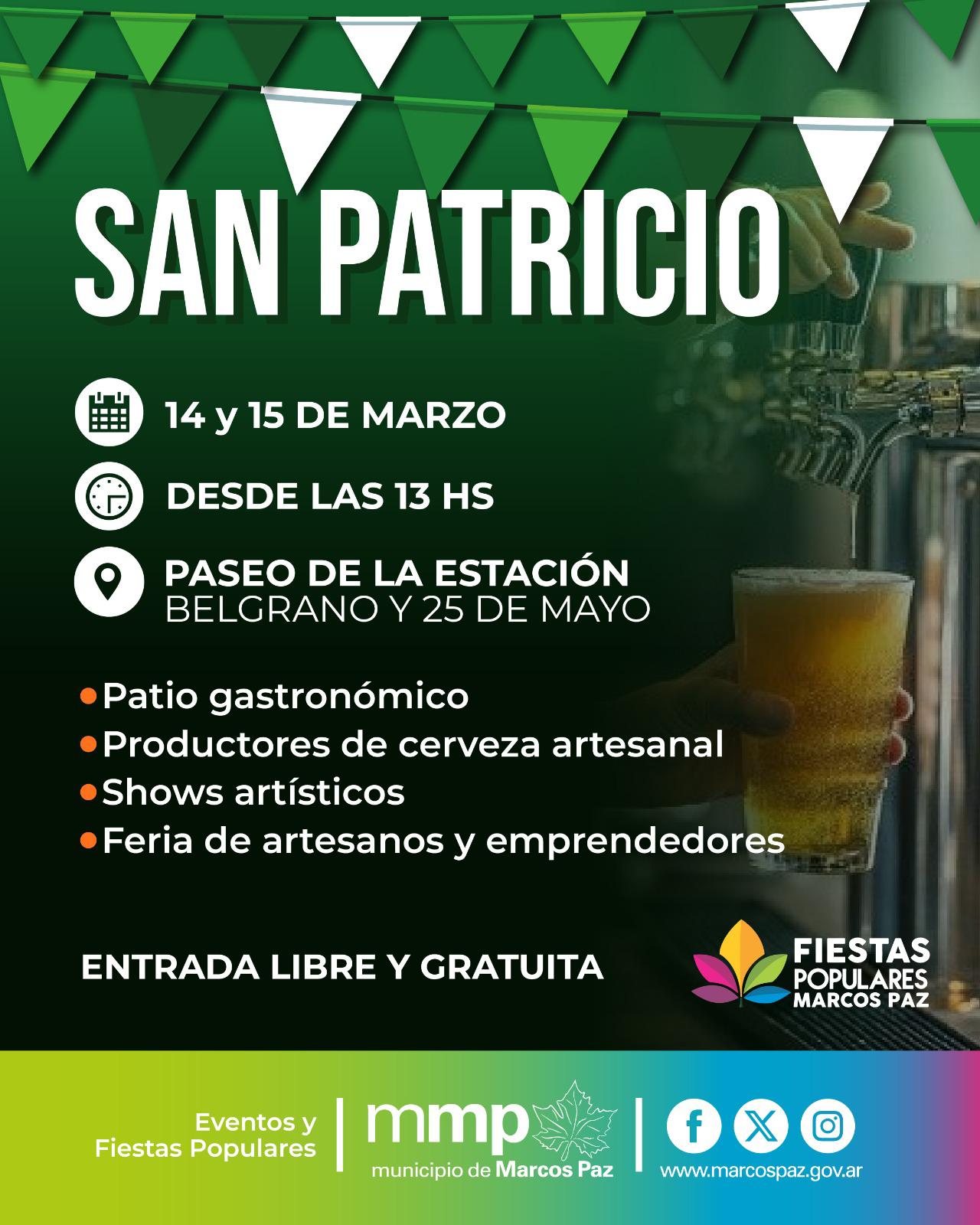 Marcos Paz celebra San Patricio con dos jornadas de gastronomía, cerveza artesanal y shows en vivo